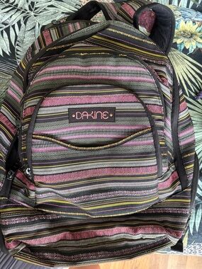 Dakine Pink, Black & Olive Striped Backpack